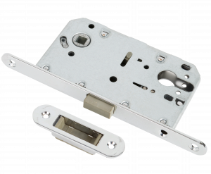 Замок магнитный под цилиндр РЕНЦ с пластиковой ответной планкой дверной фурнитуры для межкомнатных дверей оптом и в розницу с доставкой по всей России